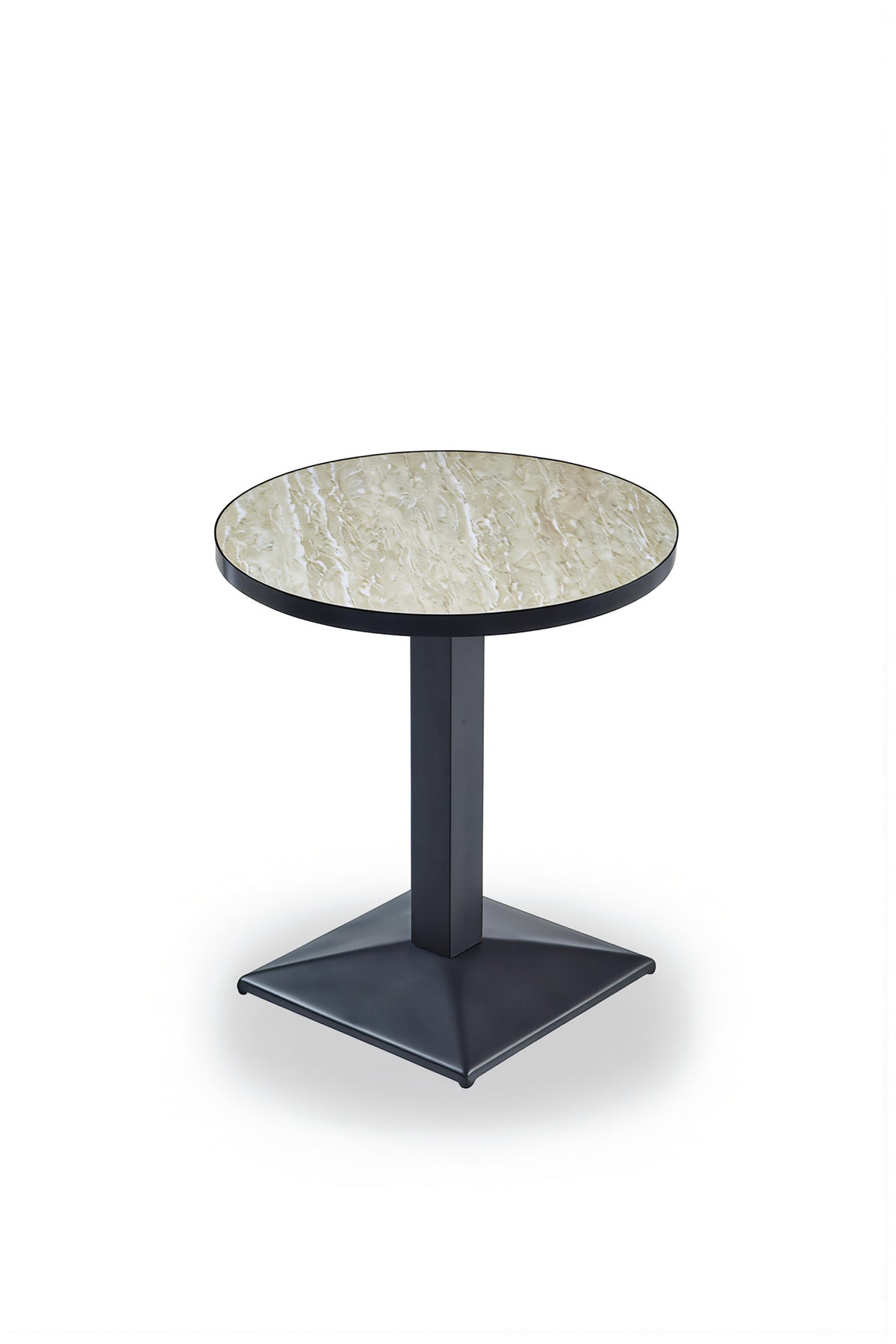 Modern Beige Melamine Round Dining Table Black Metal Pedestal Base 70cm for Cafe and Kitchen