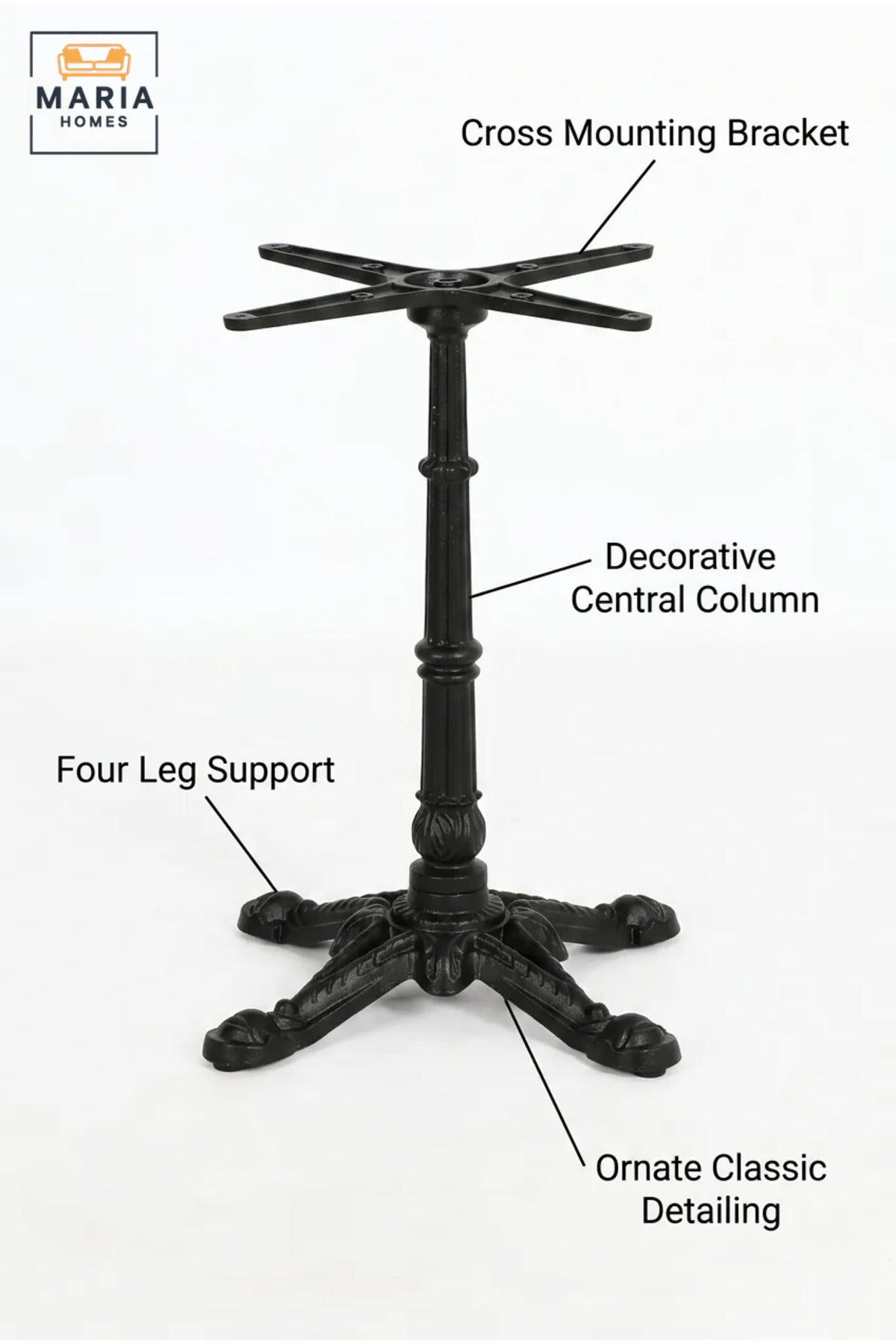70 cm Ornate Metal Pedestal Table Base with Four-Leg Support and Top Mounting Bracket, Decorative Stand for Café, Bistro and Restaurant Tables