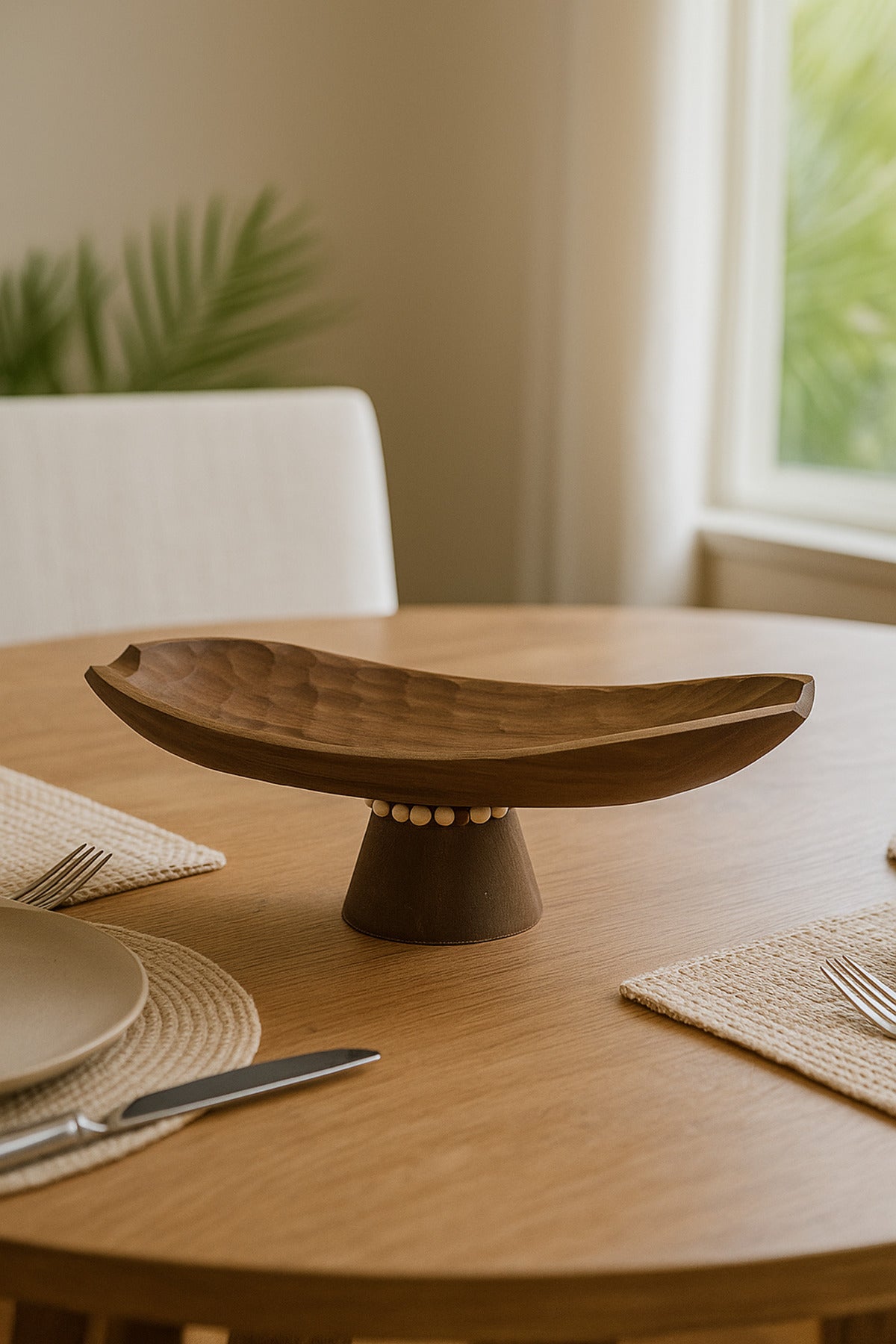 Walnut Wooden Pedestal Decorative Bowl Ð Modern Artistic Centerpiece