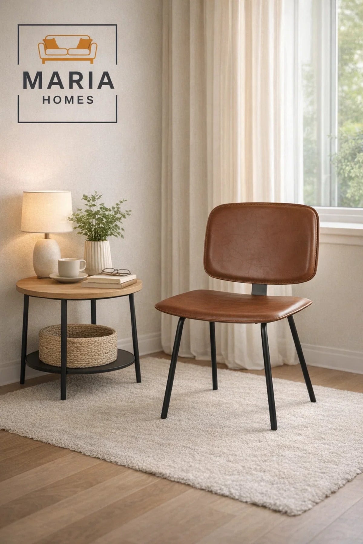 Brown Dining Chair, Modern Comfortable Chair, Sturdy Metal Frame Chair