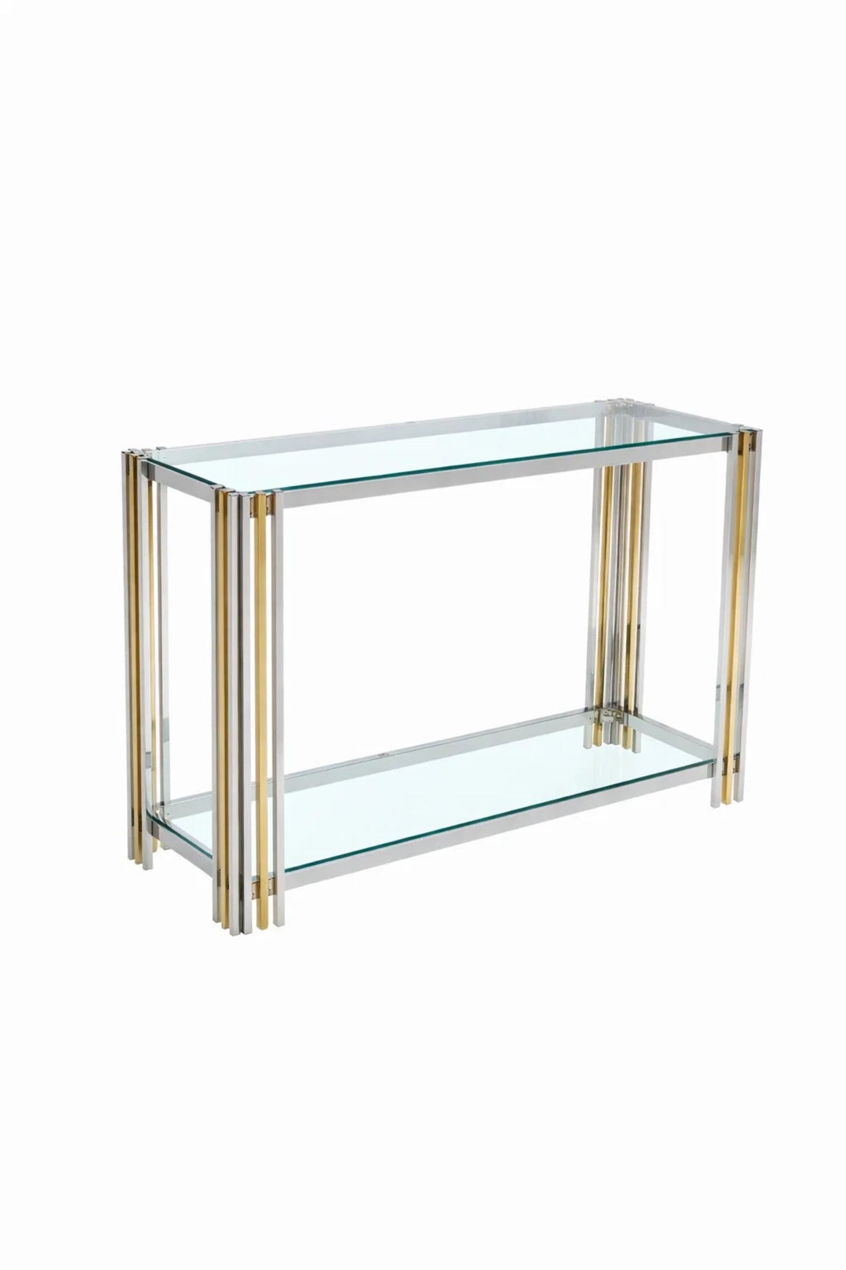 Luxury Gold and Silver Console Table with Glass Top for Entryway & Living Room