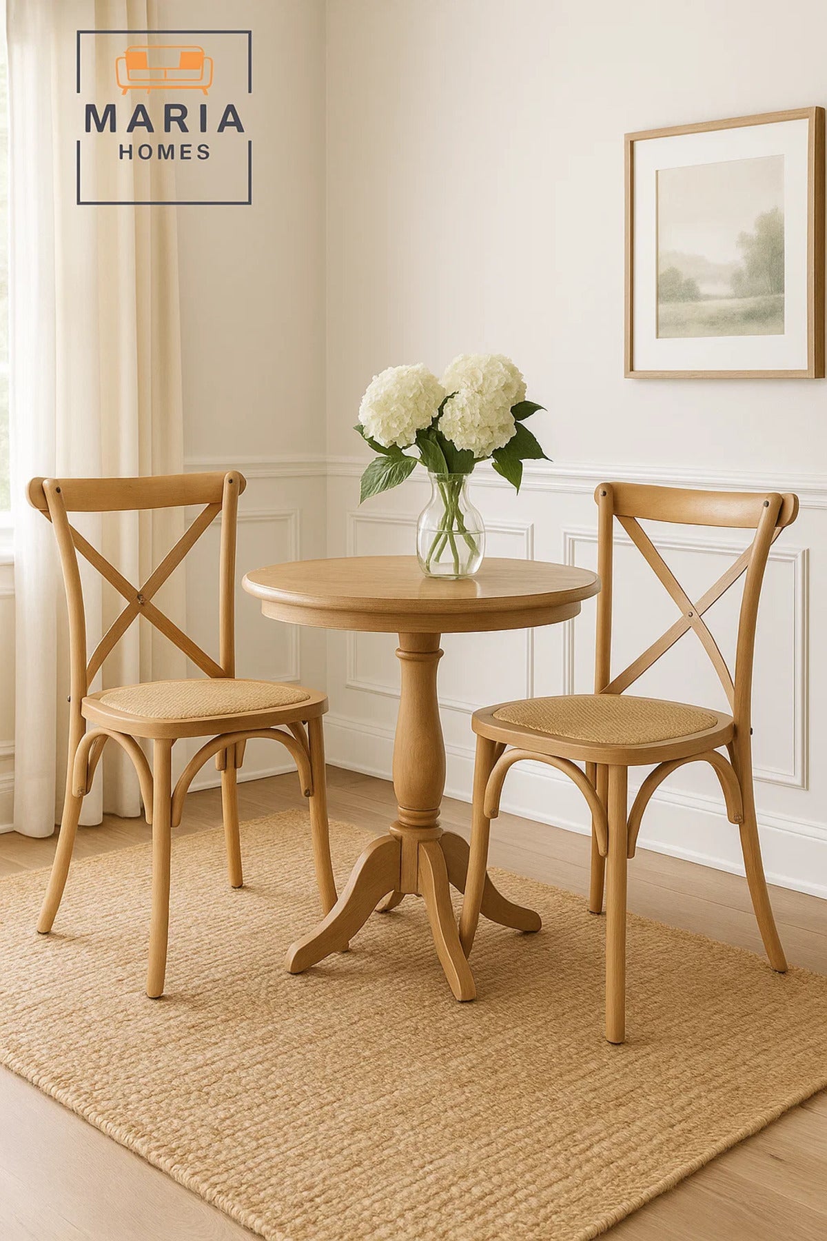 Wooden Cross Back Dining Chair with Woven Rattan Seat Ð Rustic Farmhouse Style for Home & CafŽ