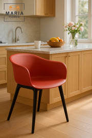 Red Plastic Armchair Ð Modern Curved Shell Chair with Black Legs for Indoor & Outdoor Use