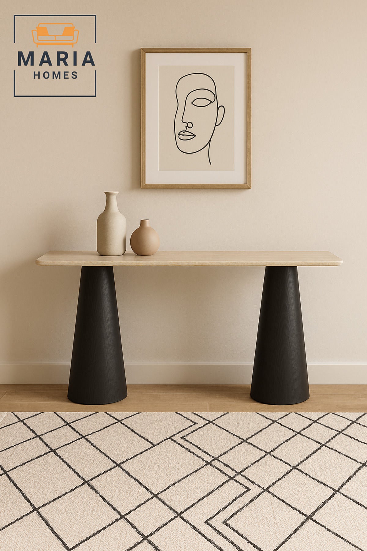 Modern Console Table Ð Beige Top with Black Base, Entryway & Living Room Furniture (140_40_80 cm)