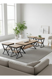 Modern 5-Piece WOOD Center Table Set with Metal Frame and Wood Finish