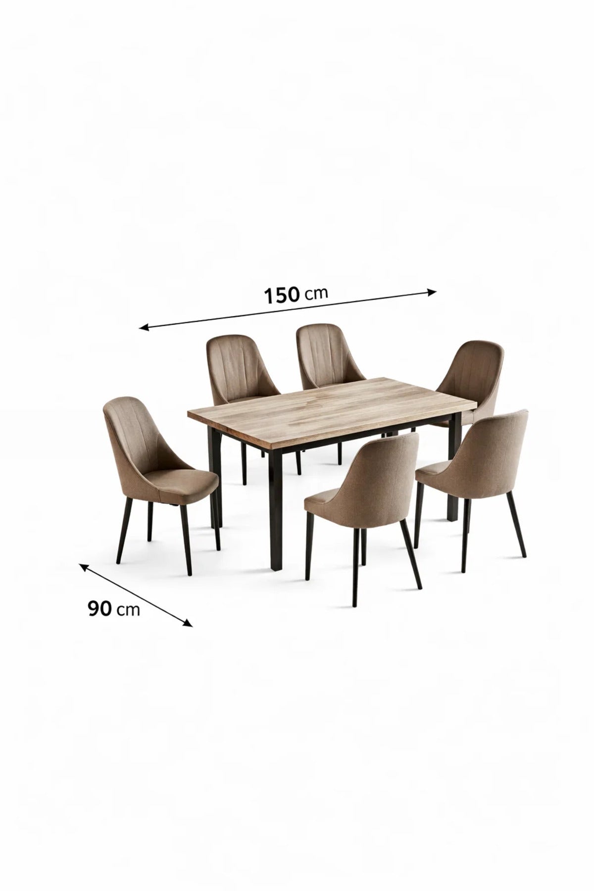 Elegant 6-Person Dining Room Set with Marble Pattern Table and Upholstered Velvet Chairs Brown