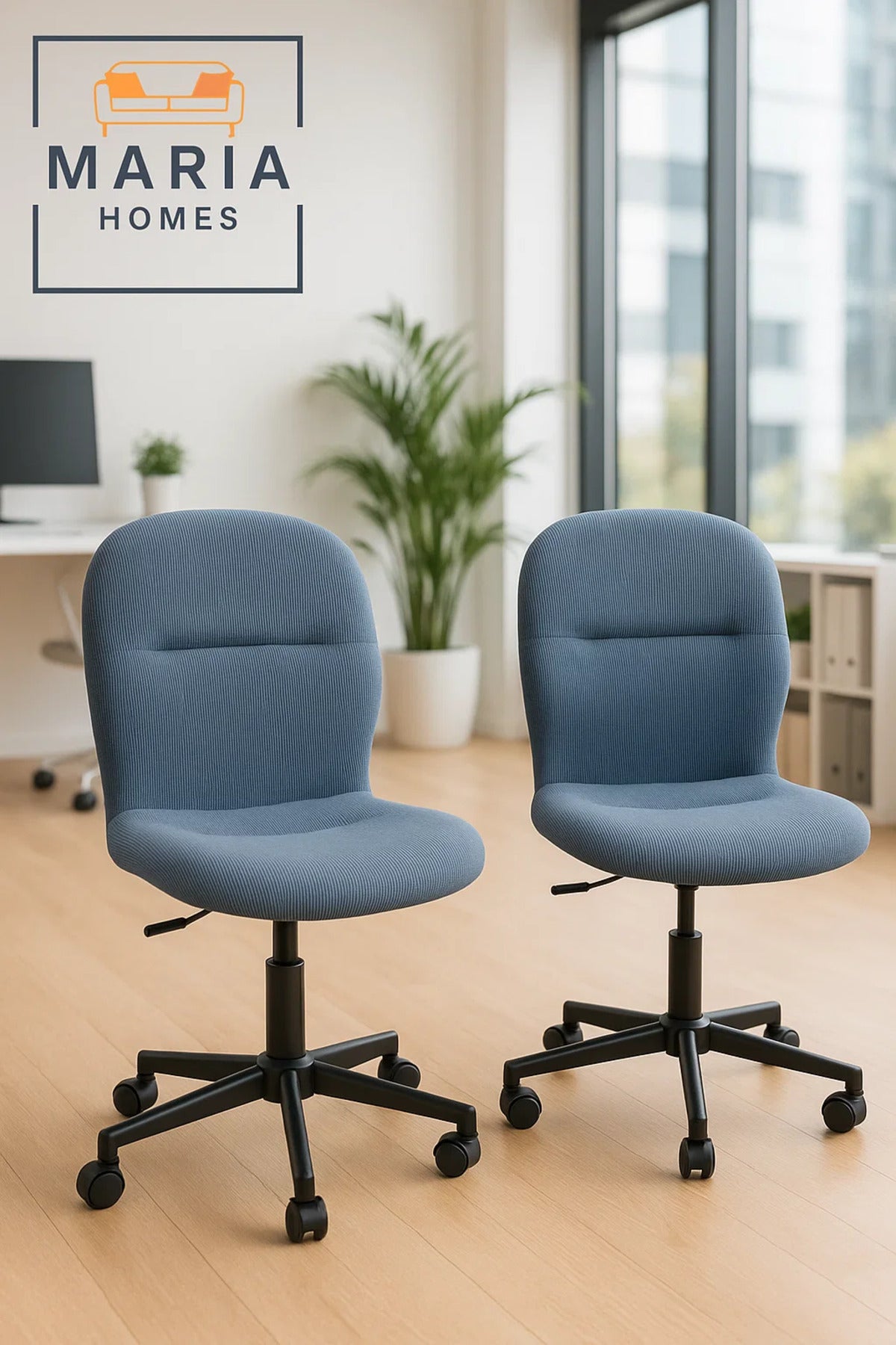 Ergonomic Blue Fabric Swivel Office Chair with Wheels Ð Comfortable Desk Chair for Work & Study