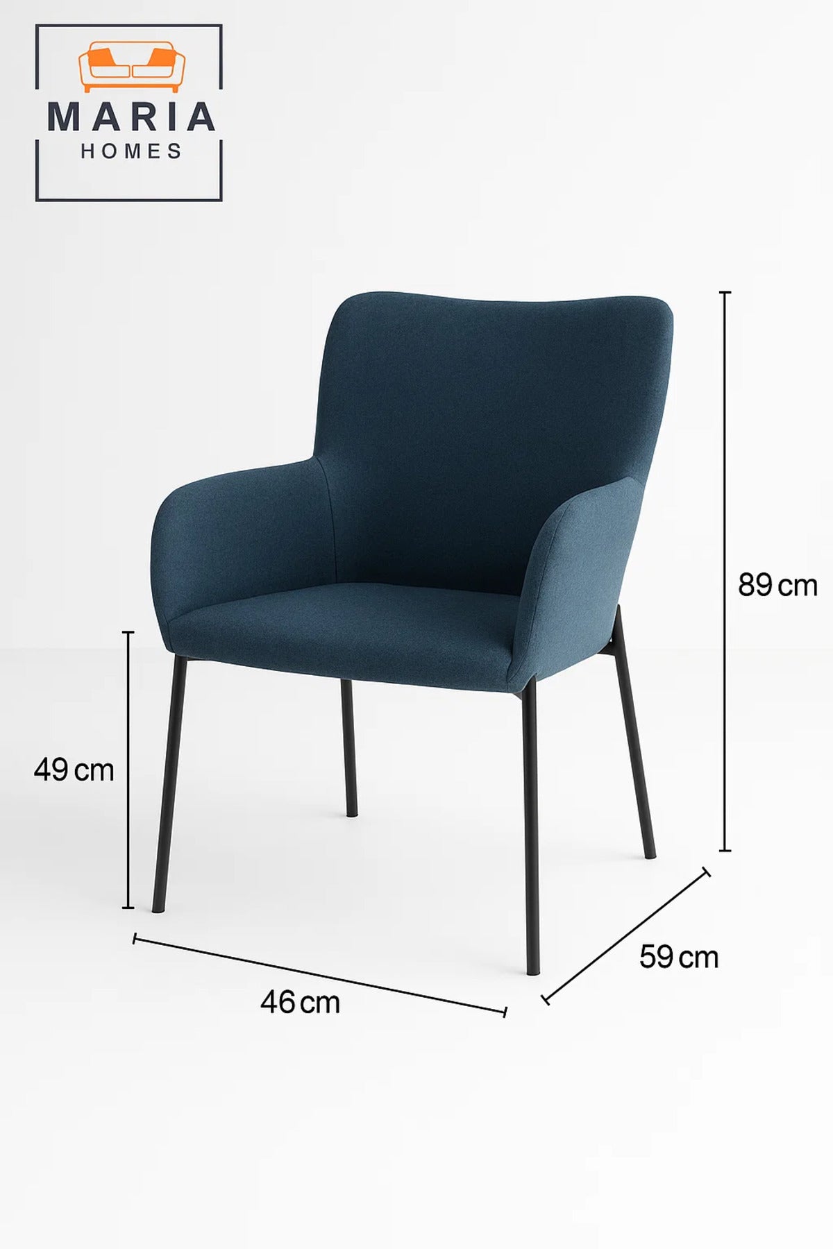 Blue High Back Fabric Armchair Ð Modern Upholstered Lounge Chair with Black Legs for Home or Office
