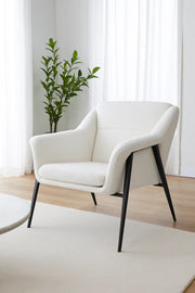 Modern Boucle Accent Chair for Living Room Cozy Armchair with Metal Legs and Soft Fabric (White)