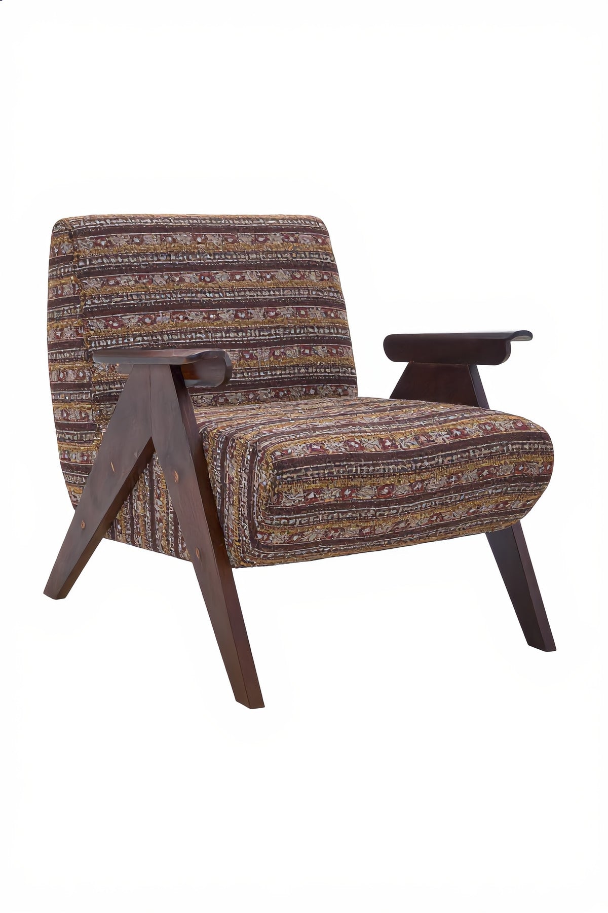 Elegant Wooden Armchair with Bohemian Patterned Fabric for Living Room and Office Interiors