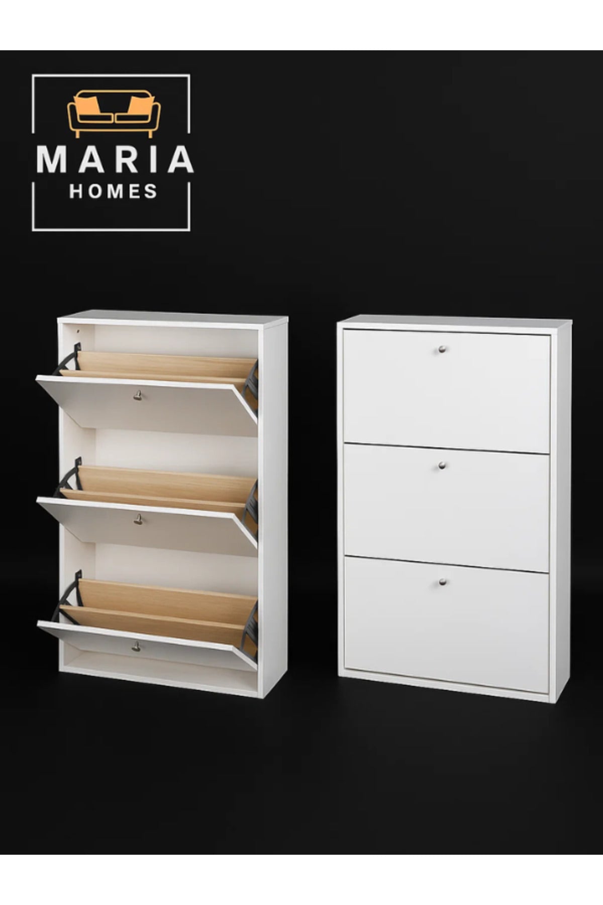 White Shoe Cabinet Ð 3 Tier Slim Storage Organizer for Entryway 62_25_120 cm