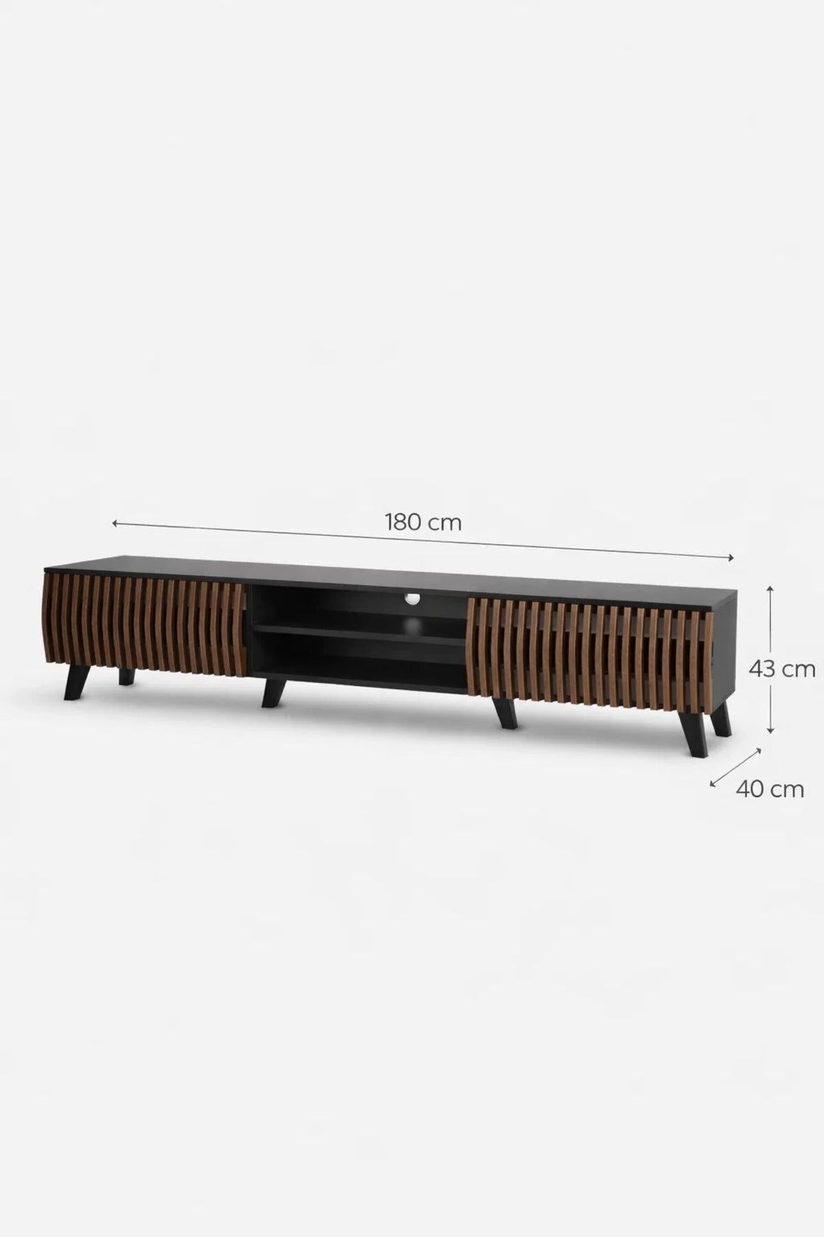 Modern Wooden TV Stand Black and Dark Brown with Slatted Design 180 x 40 x 43 cm