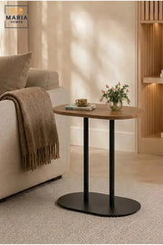 Modern Round Side Table with Wooden Top & Pedestal Base, Contemporary End Table for Living Room, Bedroom, Office & Lounge