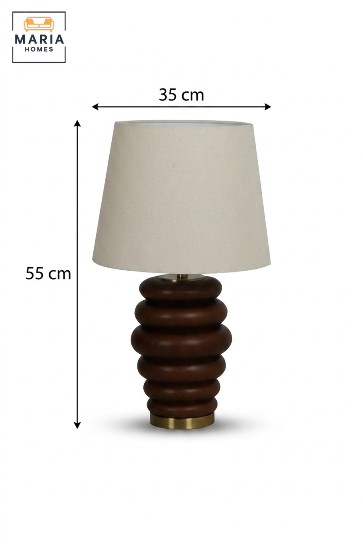 Modern Sculptural Wooden Table Lamp with Fabric Shade and Gold Base Decorative Bedside Light for Bedroom Living Room Office Hotel and Home Décor