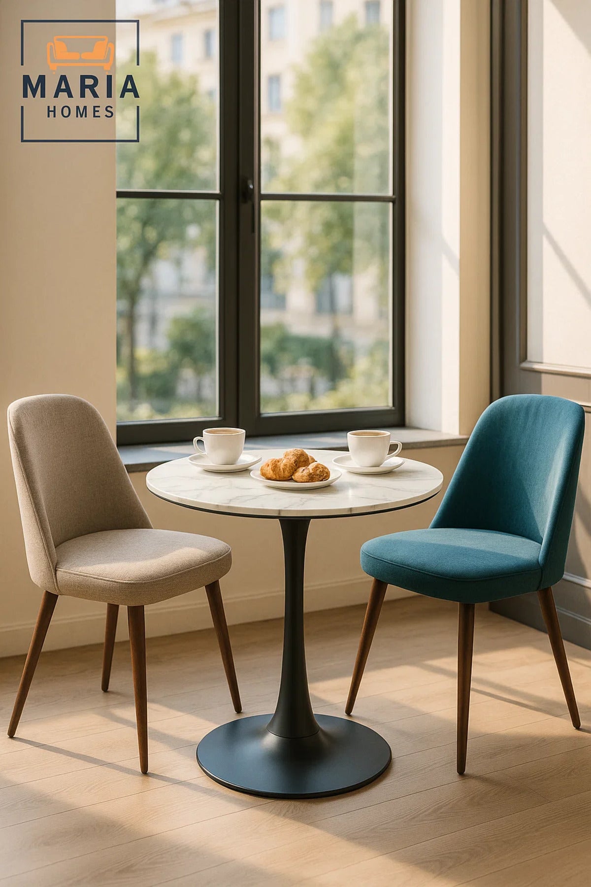 Round White Marble Dining Table √ê Modern Caf≈Ω, Restaurant, Office & Home Metal Furniture 60_60 cm