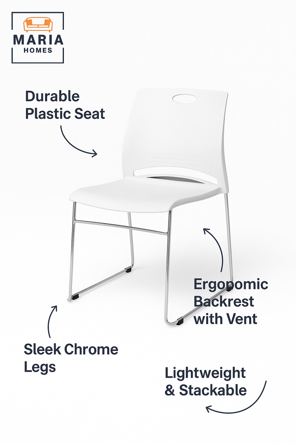 White Stackable Plastic Chair with Chrome Legs Ð Modern Office & Dining Seating