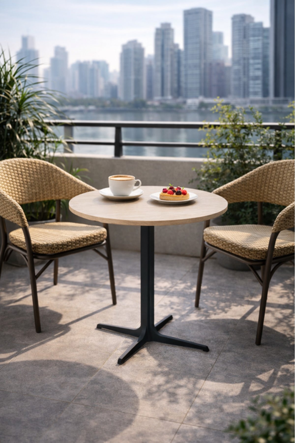 Beige Round Coffee Table with Black Base, 70x70x75 CM beige round coffee Dinner