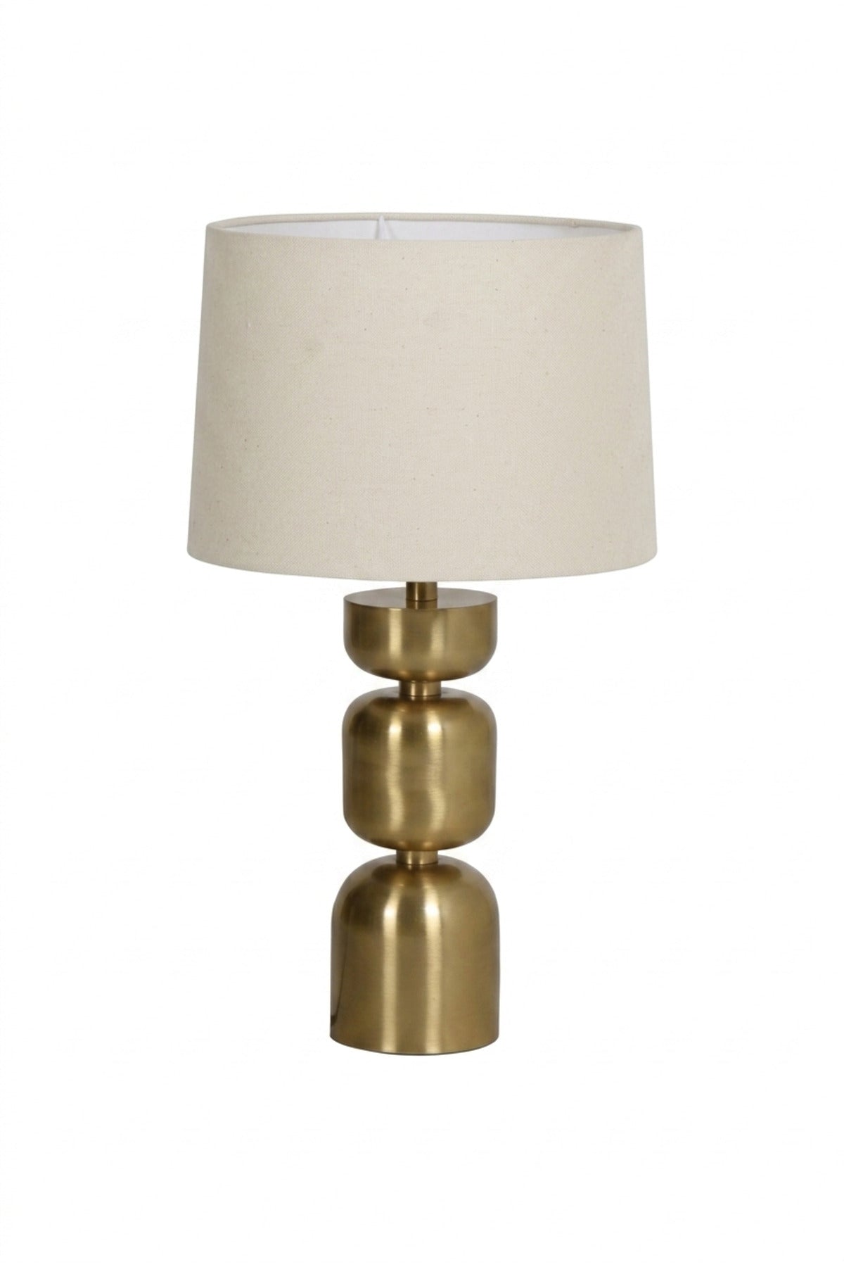 Modern Gold Table Lamp with Stacked Geometric Base and Fabric Shade Decorative Bedside Light for Bedroom Living Room Office and Hotel Décor