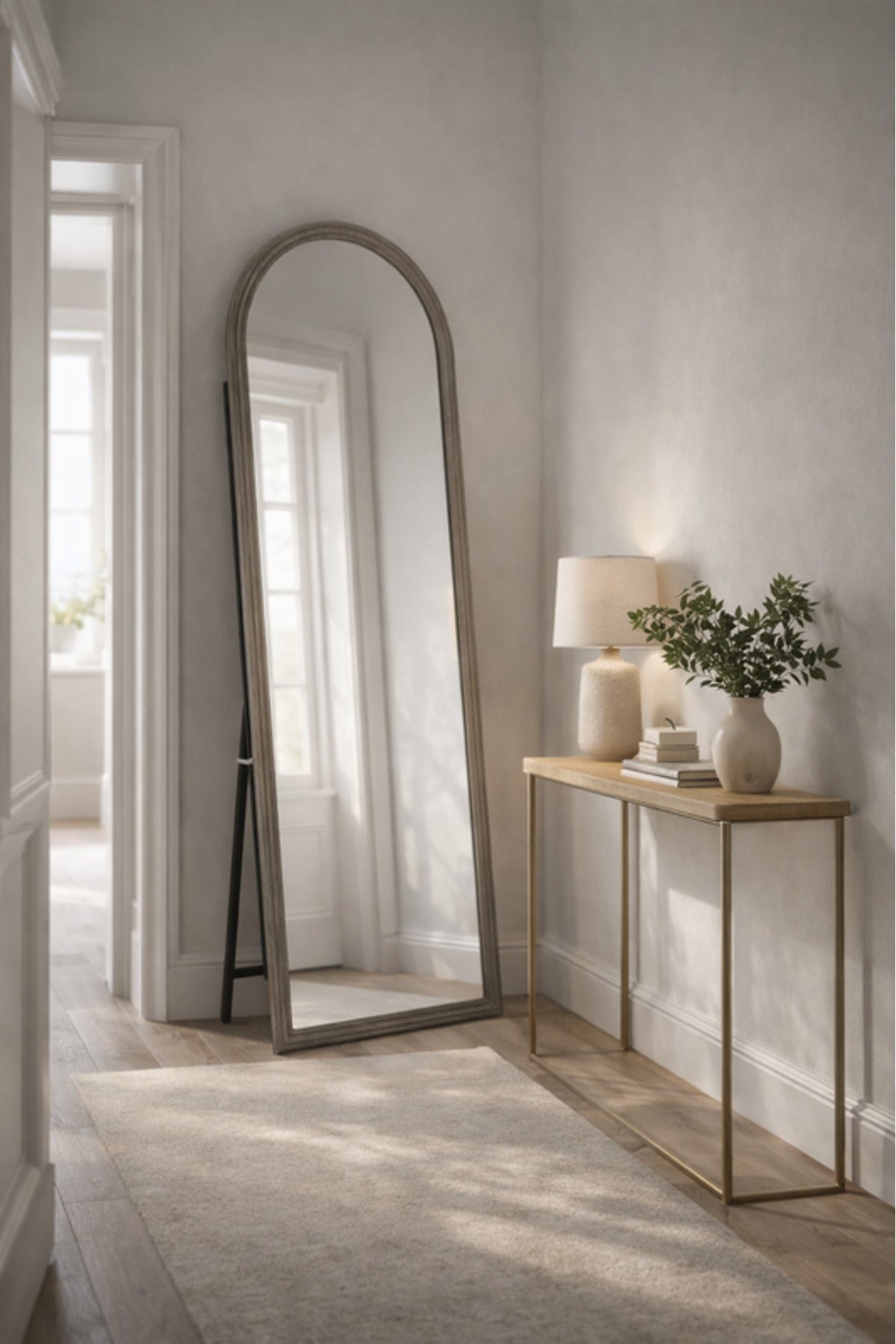 Grey Wooden Frame Arch Standing Mirror 170x60cm Full Length Floor grey wooden frame