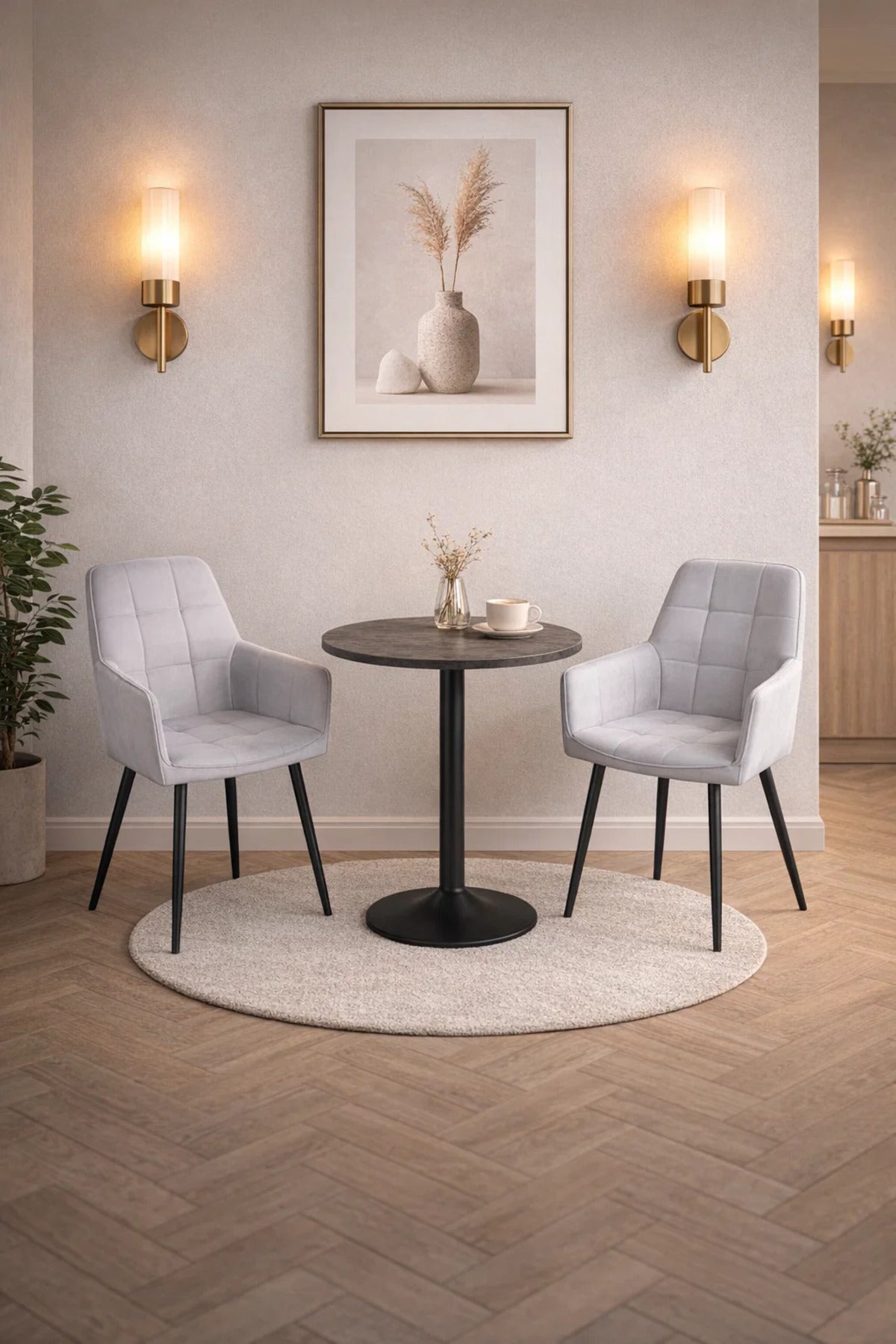 Stylish Grey 3-Piece Conversation Set with Two Armchairs and Round Table for Modern Interiors