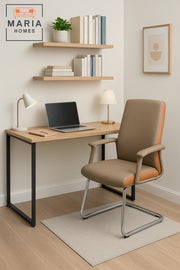 Beige & Orange Visitor Office Chair Ð Modern Leatherette Guest Chair with Chrome Base