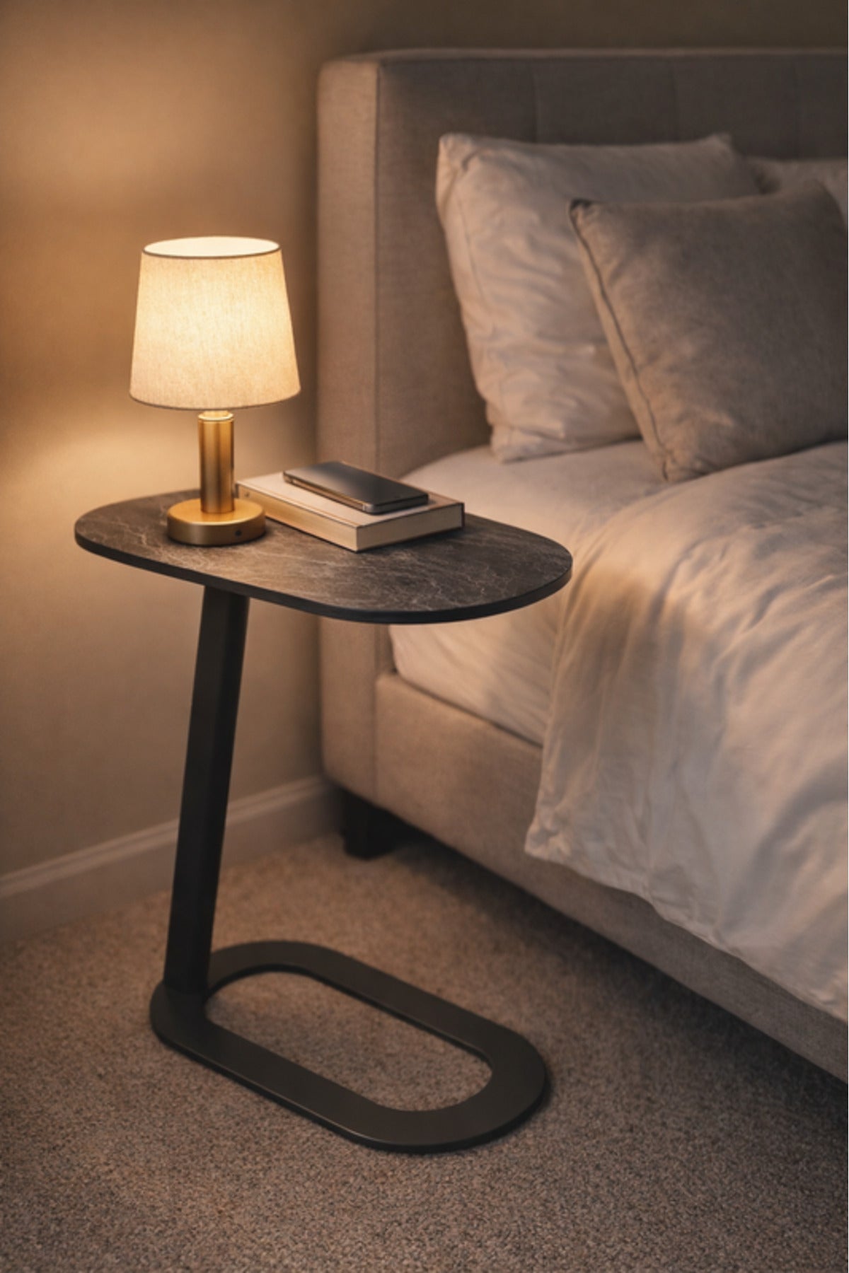 Modern D.Grey Side Table with Sleek Metal Base, 60x30x60 CM modern grey side