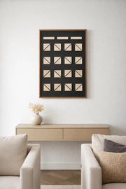 Modern Geometric 3D Wooden Wall Art Large Abstract Sculpture Black Panel Living Room Decor 120x80cm