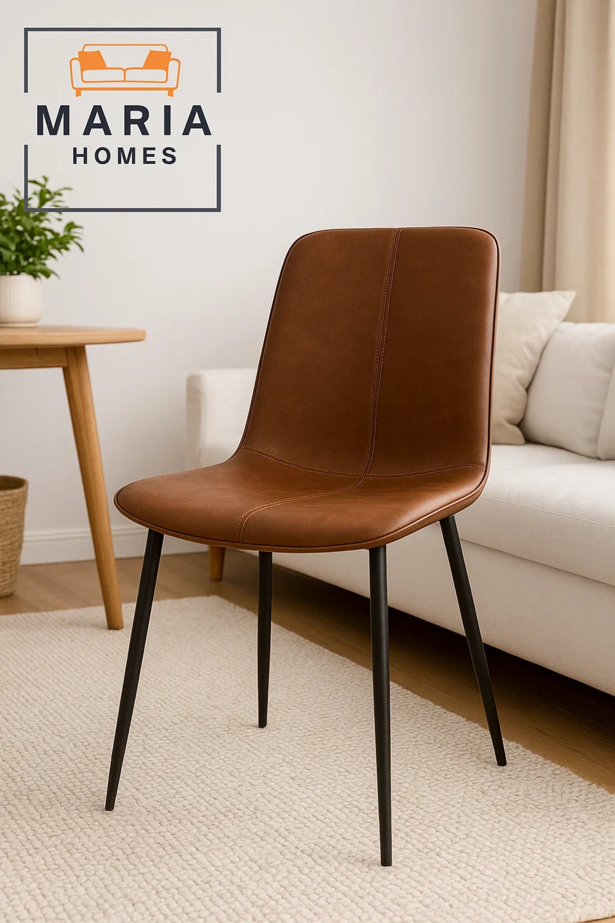 Brown Faux Leather Dining Chair with Cross Stitch Detail and Black Metal Legs Ð Modern Comfort