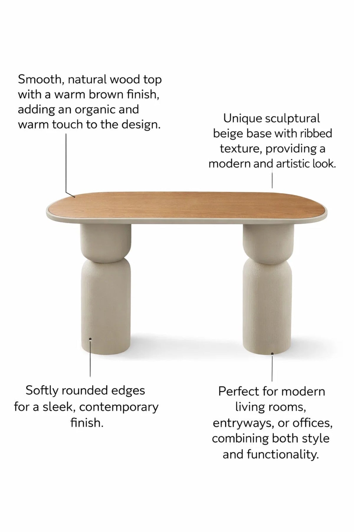 Minimalist Beige and Wood Console Table for Hallway Entryway Modern Living Room Furniture 120cm