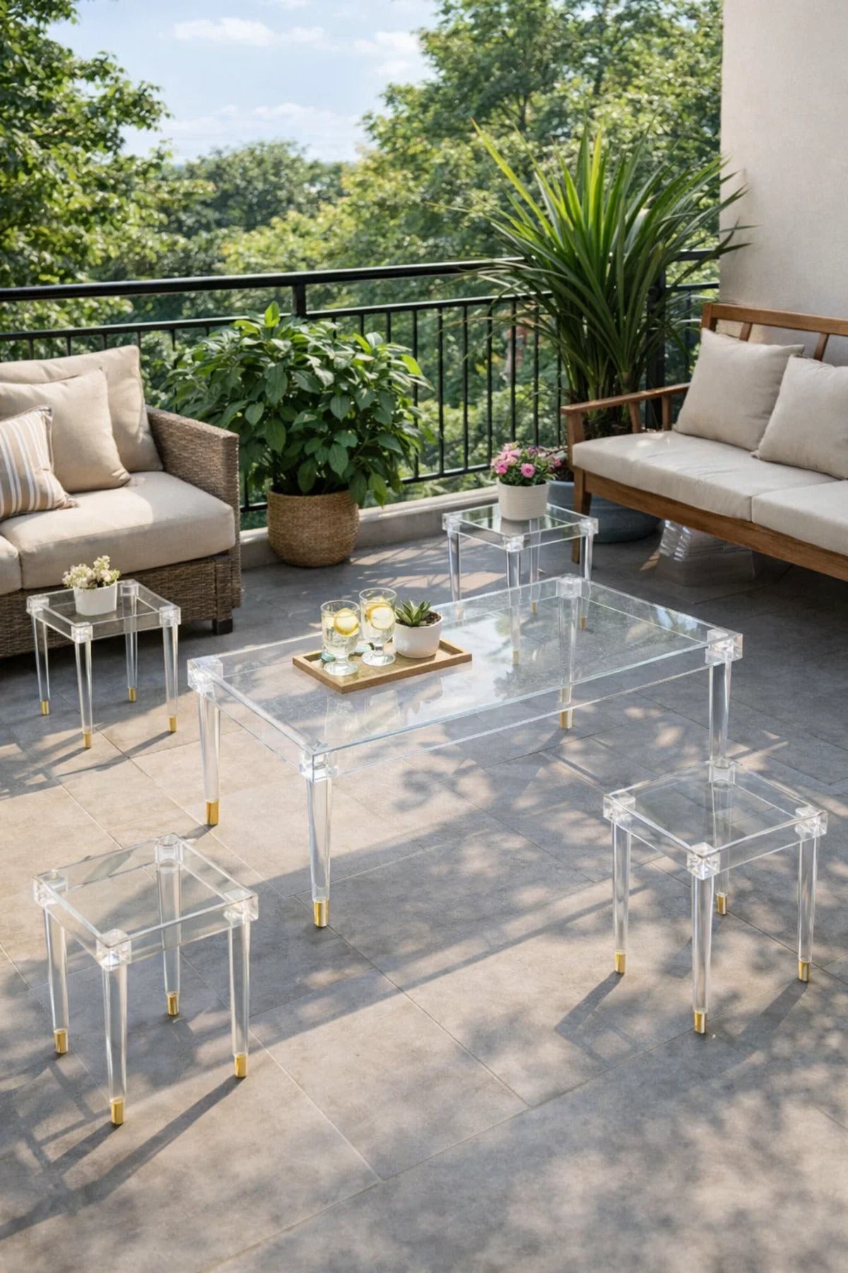 Elegant 5-Piece Glass Coffee Table Set with Gold Acrylic Base √ê Modern Living Room Set