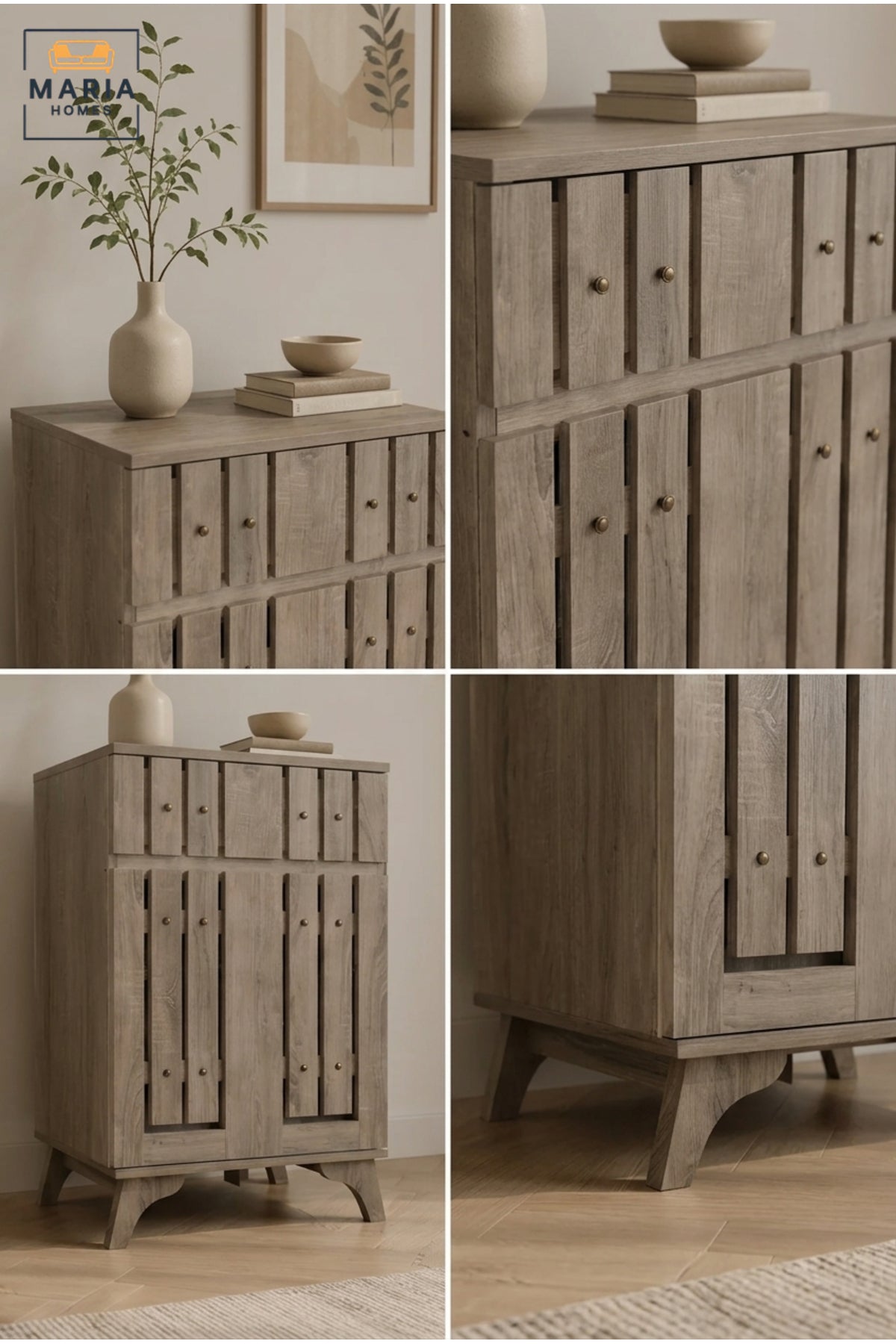 Rustic Wooden Shoe Storage Cabinet with Slatted Doors √ê Entryway Organizer Cabinet