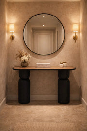 Contemporary Wood Top Console Table with Sculptural Black Legs for Modern Living Rooms 120cm