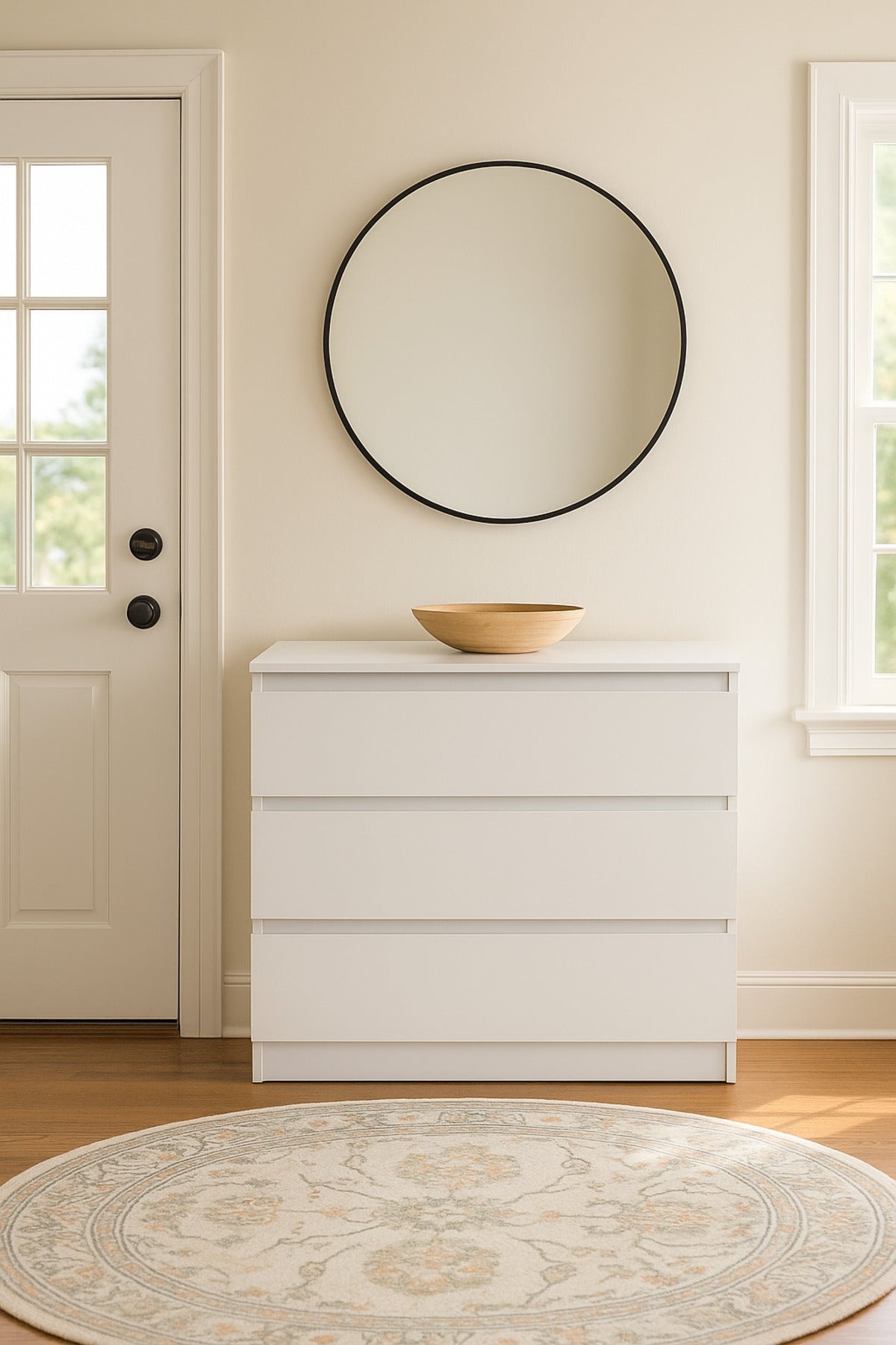 White Wooden Drawer Cabinet 80_48_79 cm Ð Modern 3-Drawer Dresser for Bedroom, Living Room & Office