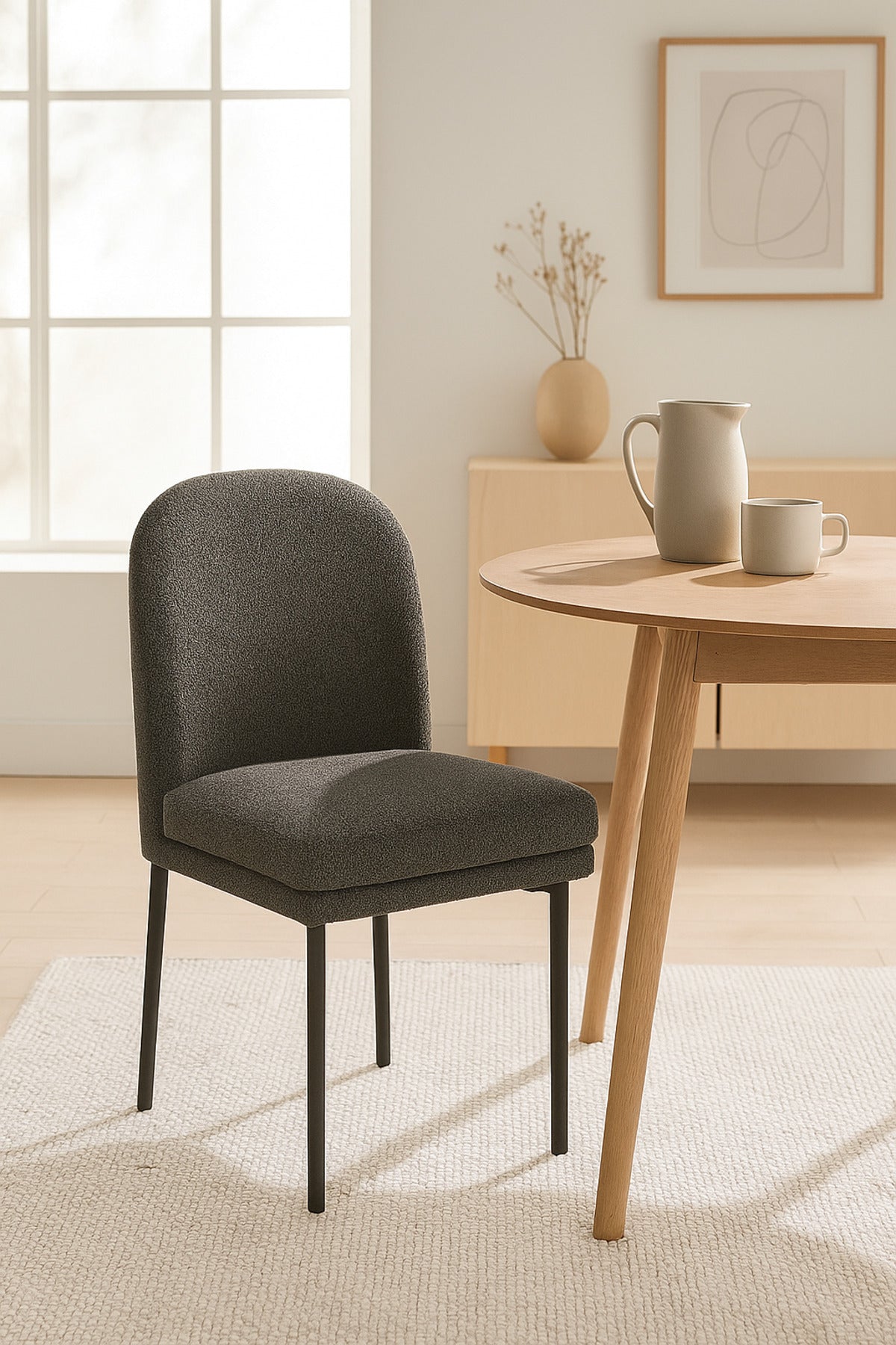 Grey Fabric Dining Chair Ð Modern Upholstered Chair with Black Metal Legs for Dining Room & Office
