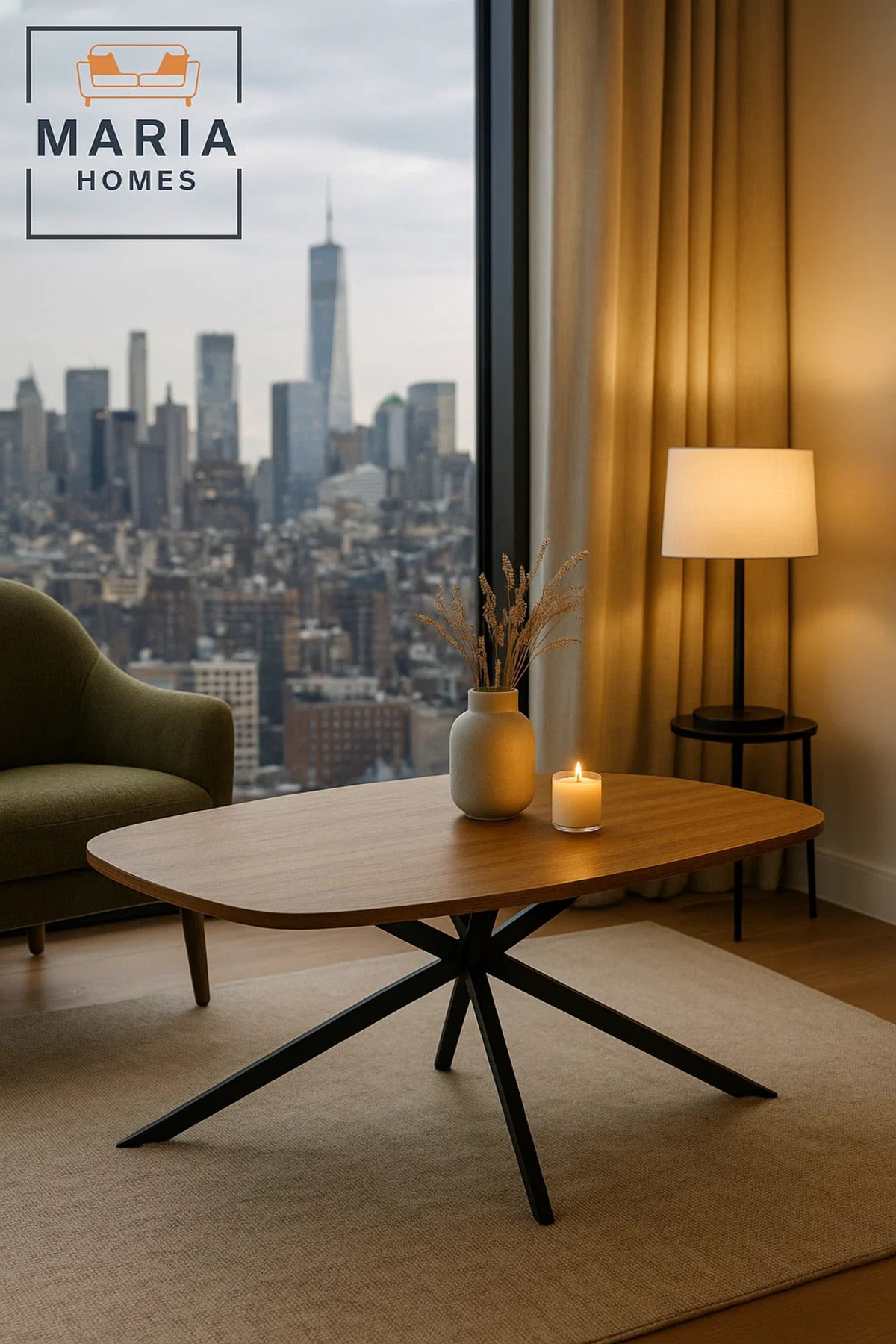 Modern Center Table 130x70x45cm Ð Oval Wood Surface with Black Metal Legs for Living Room Decor