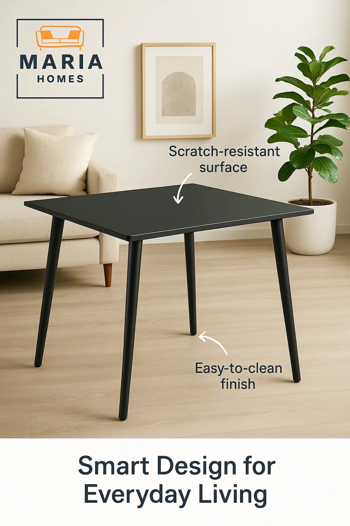 Minimalist Black Square Dining Table with Slim Tapered Legs