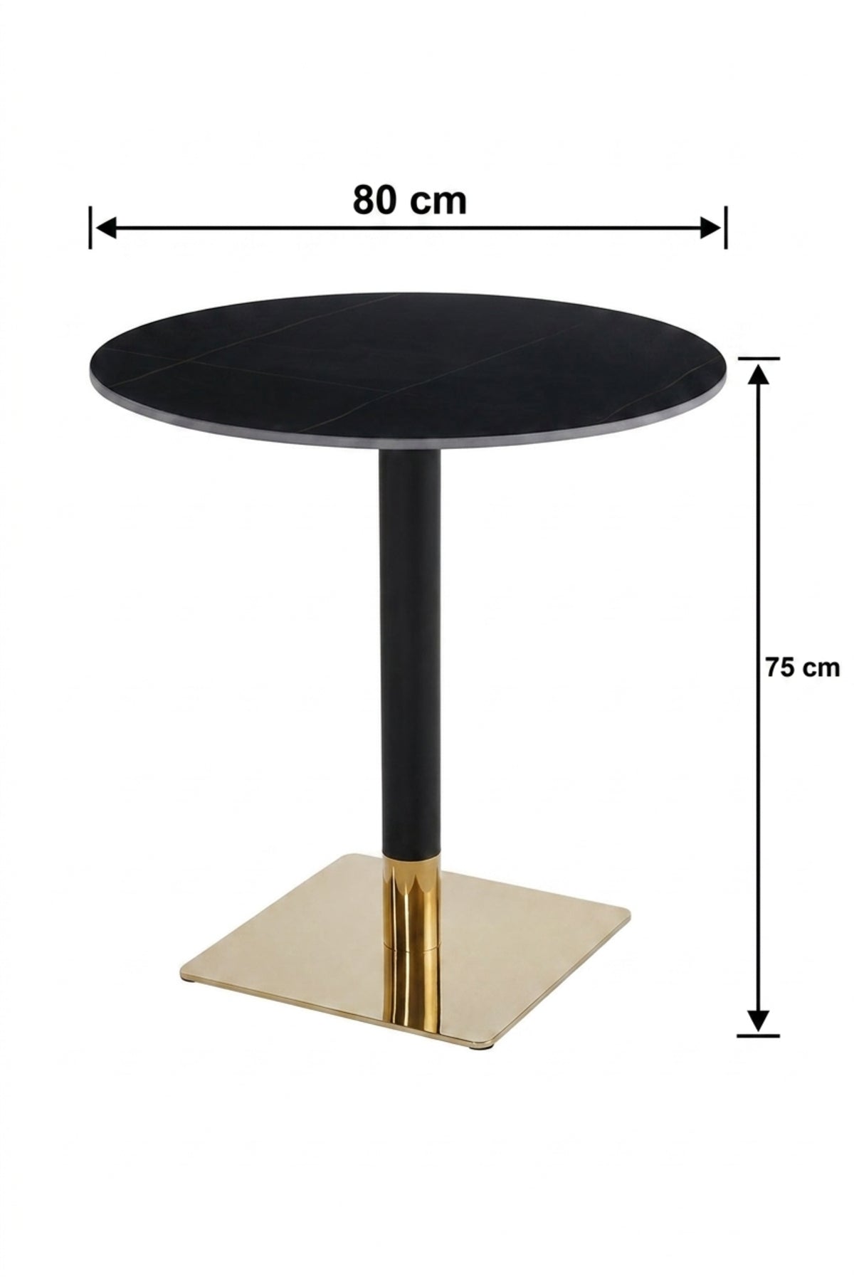 Modern Round Bistro Table with Black Top and Gold Base for Cafe Dining Room Furniture