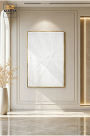 Modern White Geometric Framed Wall Art √ê Minimalist Textured Abstract Painting for Living Room, Bedroom, Hallway & Office D≈Ωcor