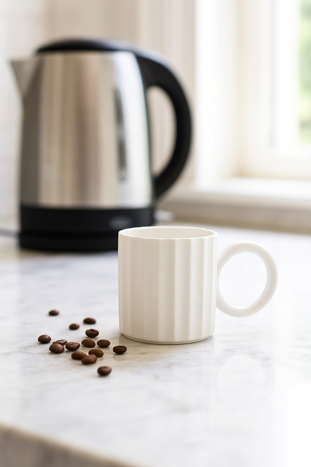 White Ceramic Mug Ð Modern Ribbed Design Coffee and Tea Cup