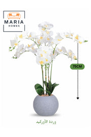 Artificial Orchid Flower 75 cm with 6 Branches Ð Decorative Indoor Plant with Gray Pot