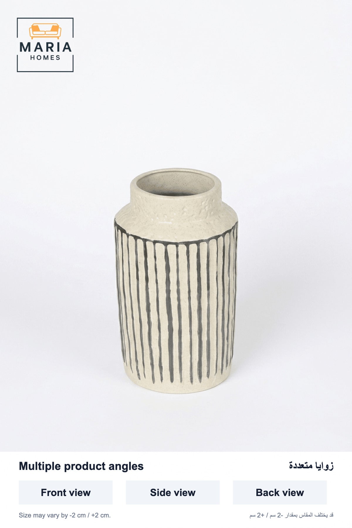 Decorative Ceramic Vase with Beige Body and Black Vertical Stripe Design for Home Decor