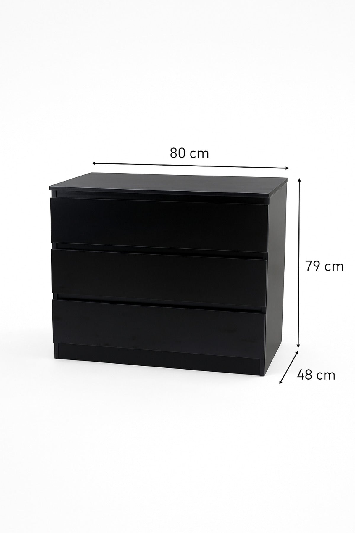 Black Wooden Drawer Cabinet 80_48_79 cm Ð Modern 3-Drawer Dresser for Bedroom, Living Room & Office