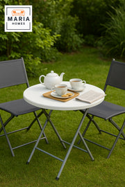 White Folding Table Portable Round Table for Balcony, Garden, Patio, and Indoor Use size 61_75 cm