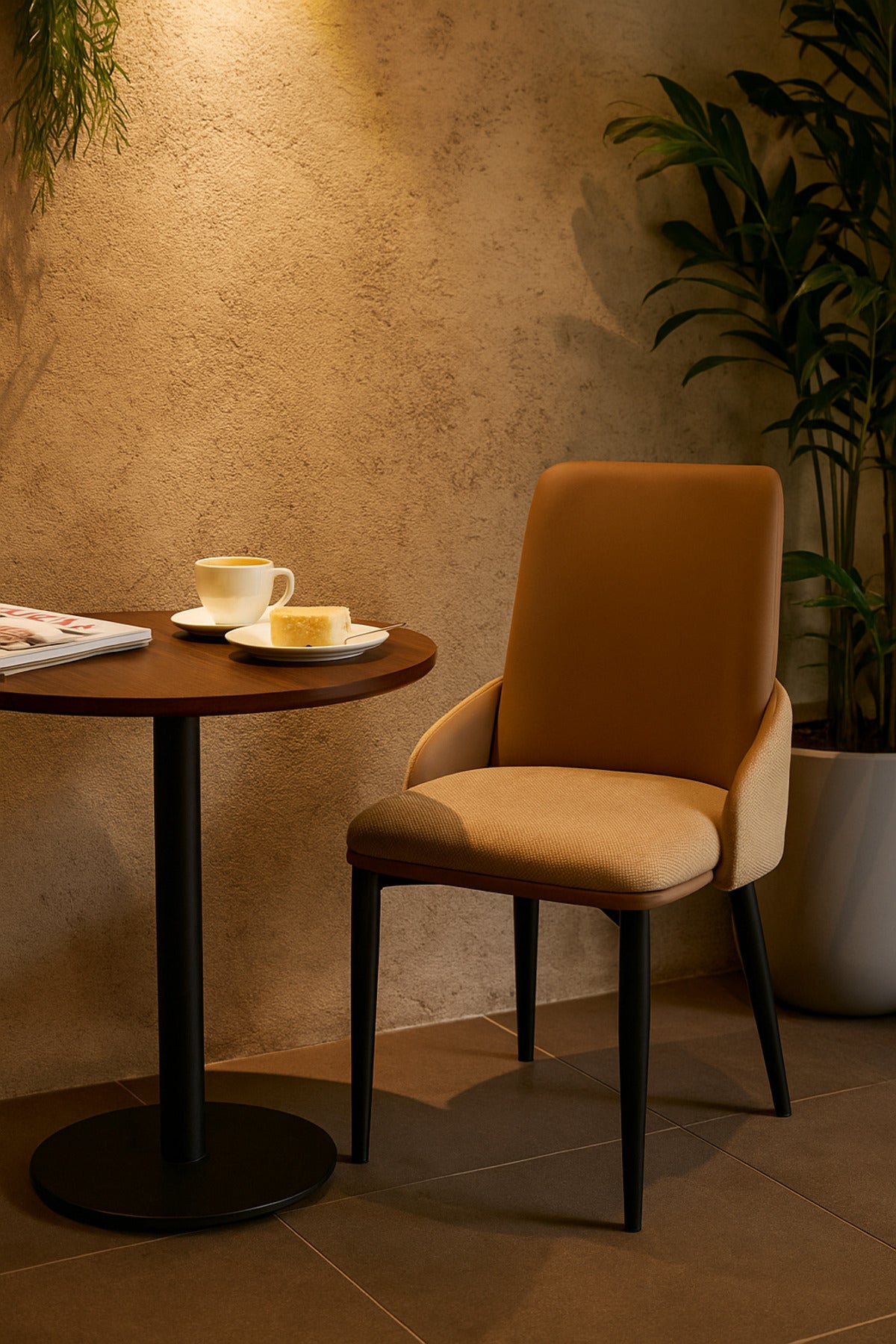 Coffee Dining Chair Ð Modern Upholstered Chair with PU Leather Back and Fabric Seat for Dining Room