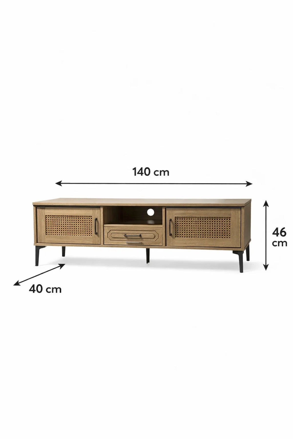 Natural Wood TV Stand √ê 140x40x46 cm Modern Plasma Table with Cabinets & Drawer