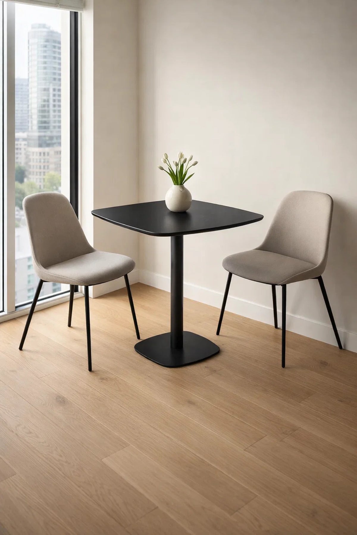 Stylish Black Square Dining Table 80x80cm Modern Bistro Cafe Desk with Sturdy Pedestal Metal Base