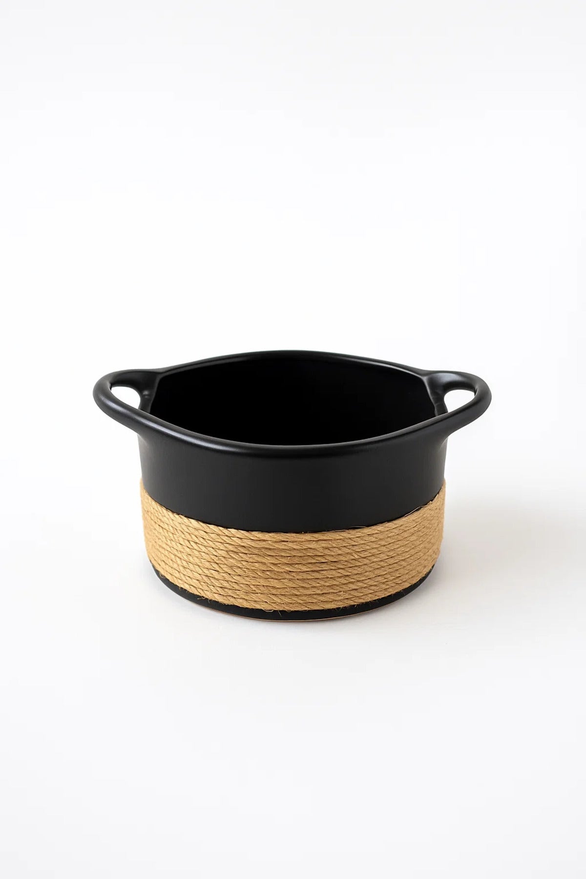 Black Ceramic Basket PlanterÐ Modern Decorative Pot with Rope Design for Home DŽcor