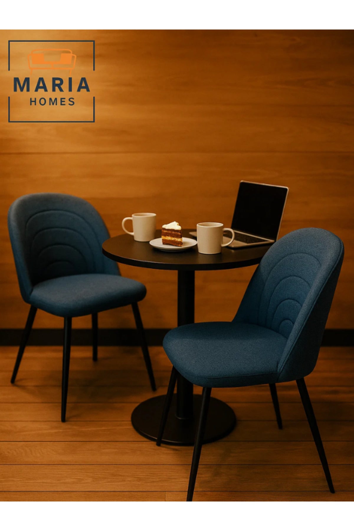 Blue Upholstered Dining Chair Ð Modern Fabric Seat with Black Metal Legs