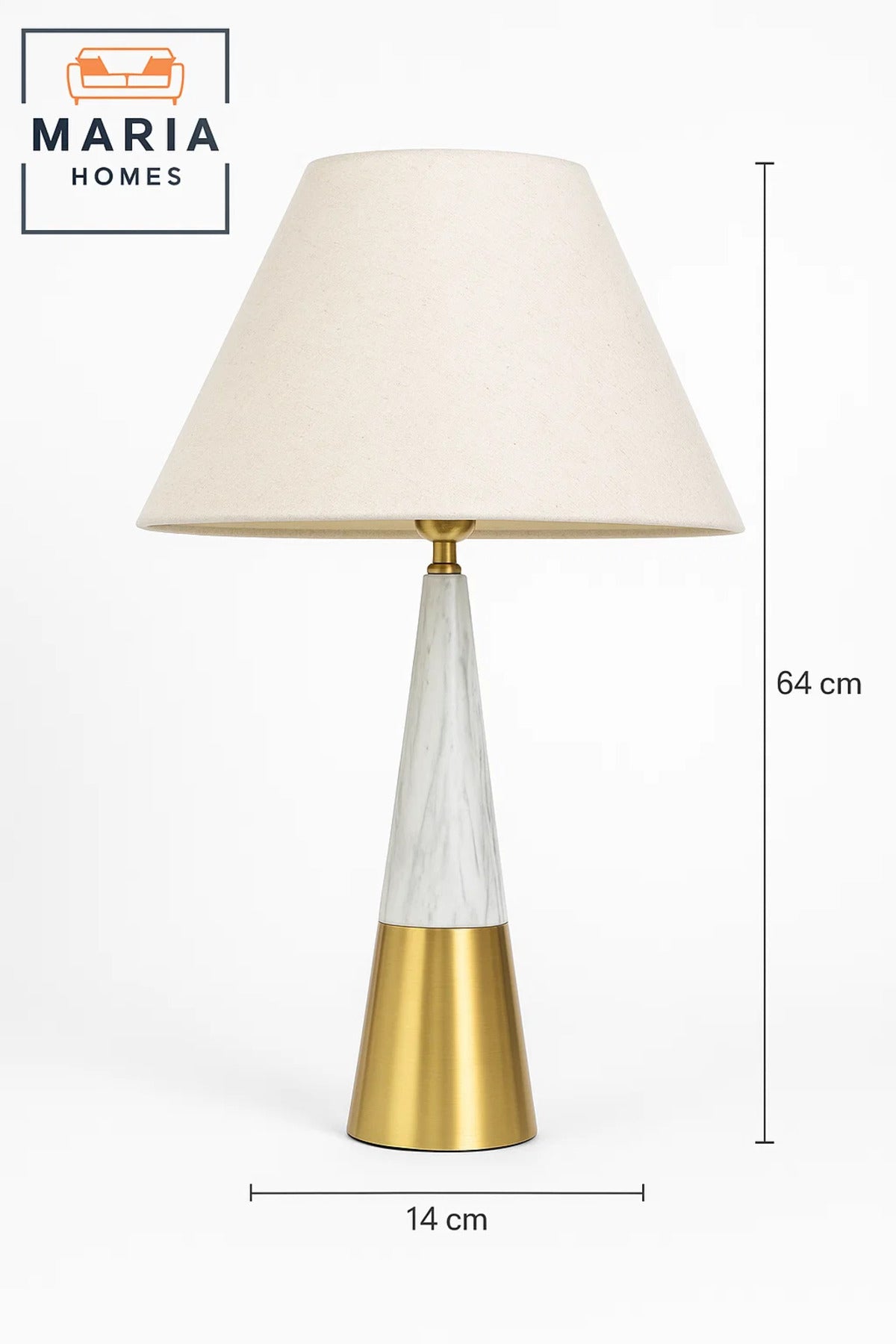 Cone-Shaped Marble and Gold Table Lamp