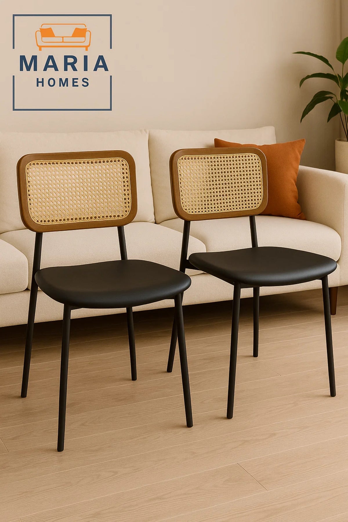 Contemporary Black Chair with Cane Backrest and Faux Leather Seat Ð Sleek Dining or Accent Chair